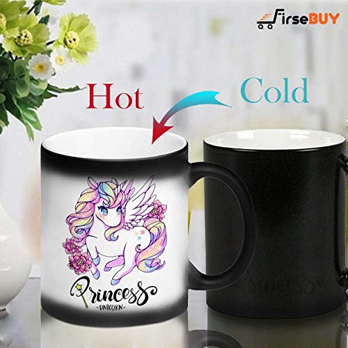 FirseBUY Ceramic Unicorn Princess Printed Coffee Mug for Girls Black 12 Ounces - Image 3