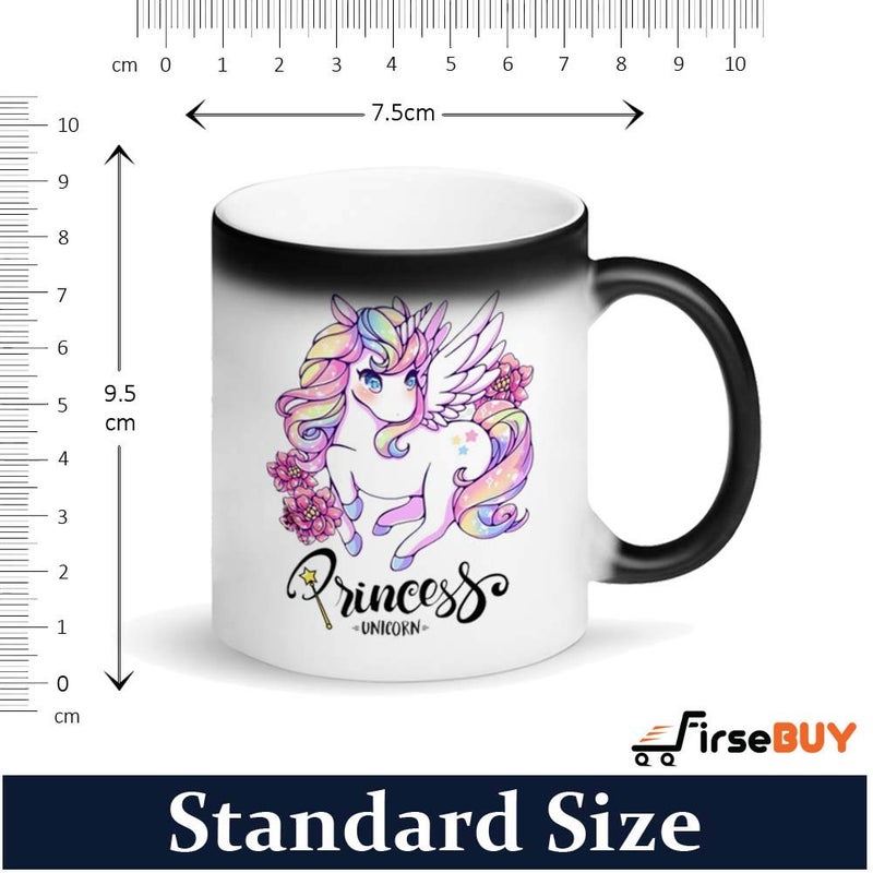 FirseBUY Ceramic Unicorn Princess Printed Coffee Mug for Girls Black 12 Ounces - Image 4