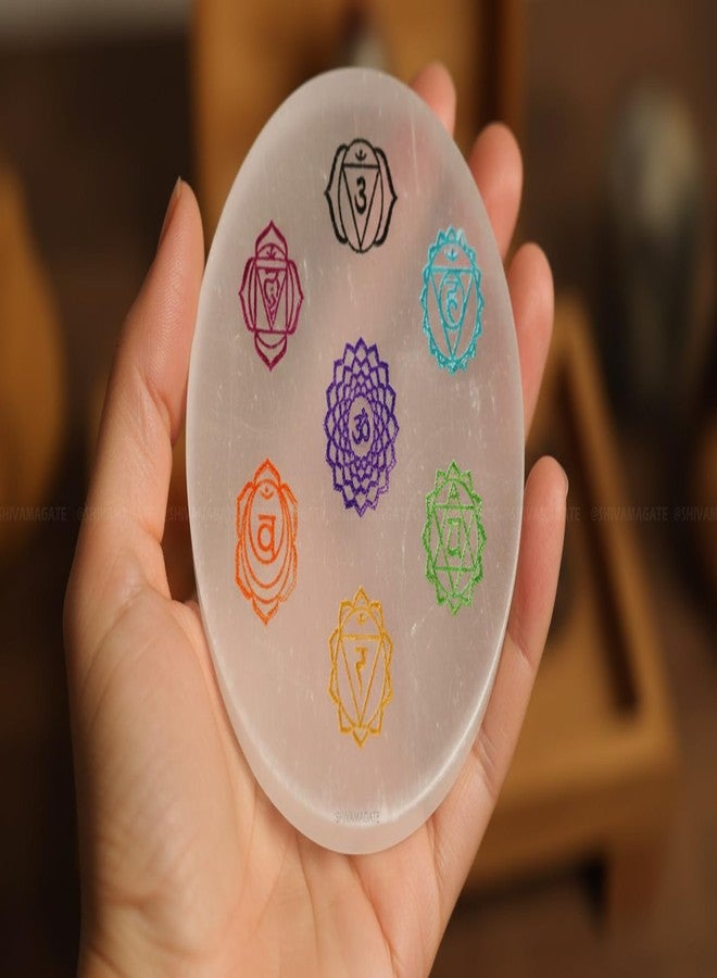 SHIVAMAGATE Selenite Charging Plate Engraved Symbol for Healing and Fengshui Crystal for Elevated Energy 1 Pcs (7 Chakra Selenite Plate) - Image 2