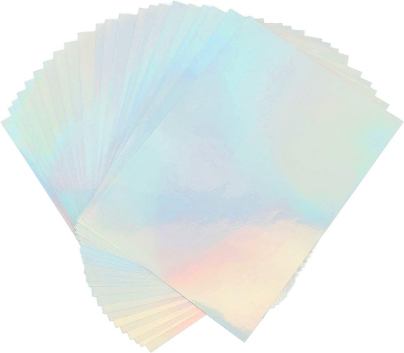 Fine polished finish Haofy 22 Sheets A4 Printable Holographic Sticker Paper Water Proof Inkjet Printer Adhesive Paper with Aluminized Film for DIY Projects Photos Scrapbooks Posters Letters Books Various fittings - Image 1