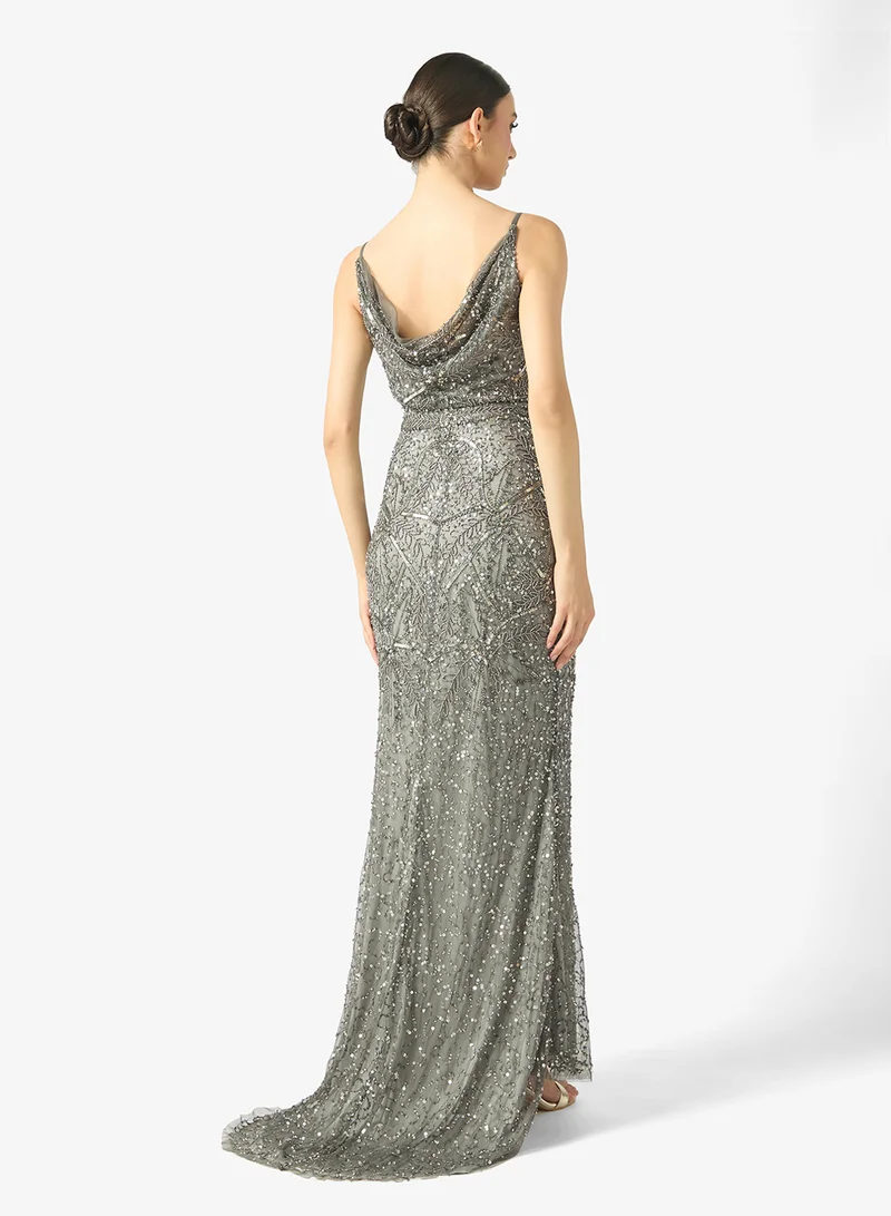BEAUUT Zeina Strappy Detail Embellished Sequin Maxi Dress