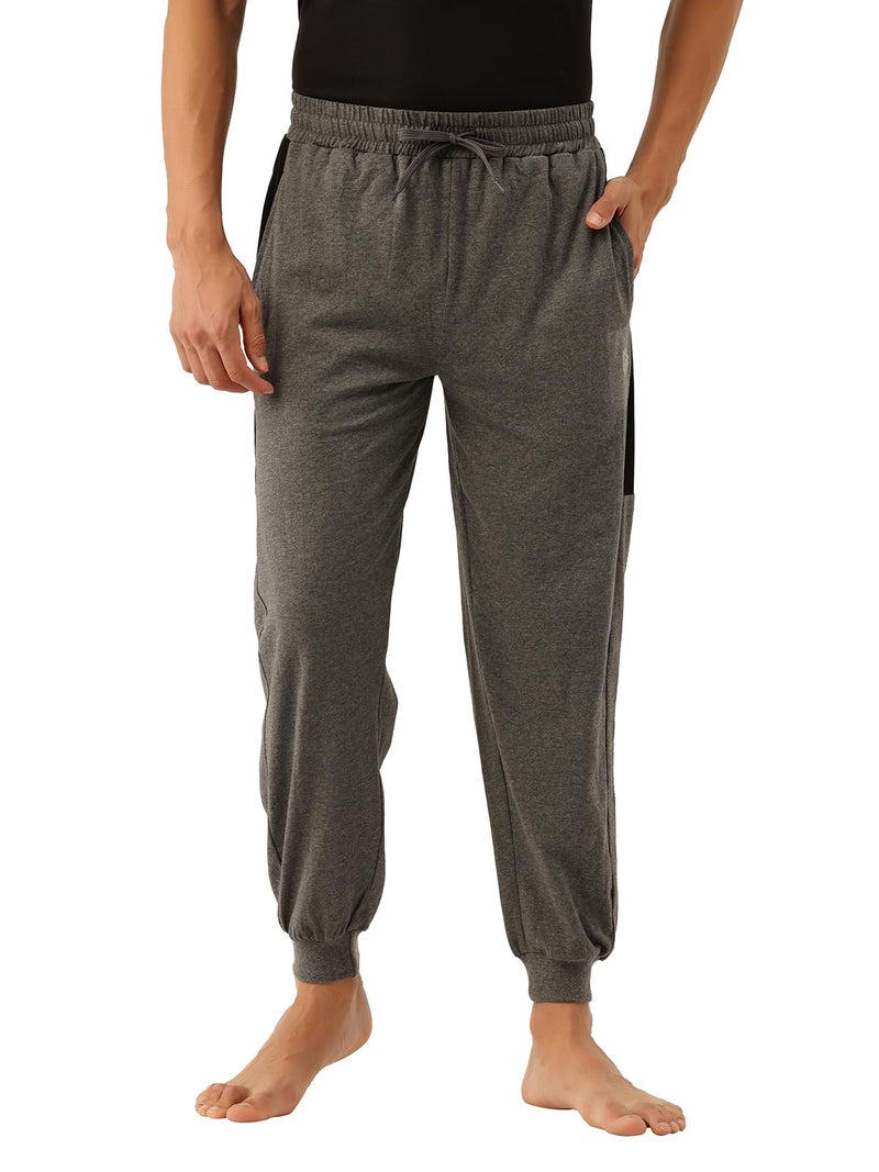 John Players Men's Cotton Joggers with Contrast Side Panel (JLB006M05_Grey_M) - Image 1