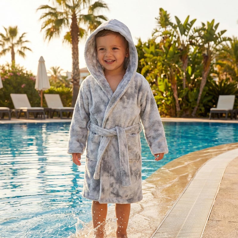 Printex Eg Printex.EG Kids Tie-Dye Hooded Cotton Bathrobe - Ultra Absorbent & Soft Skin-Friendly Spa Robe - Vibrant Colors for Bath, Pool & Beach.(TD Grey) (2:4 years) - Image 3