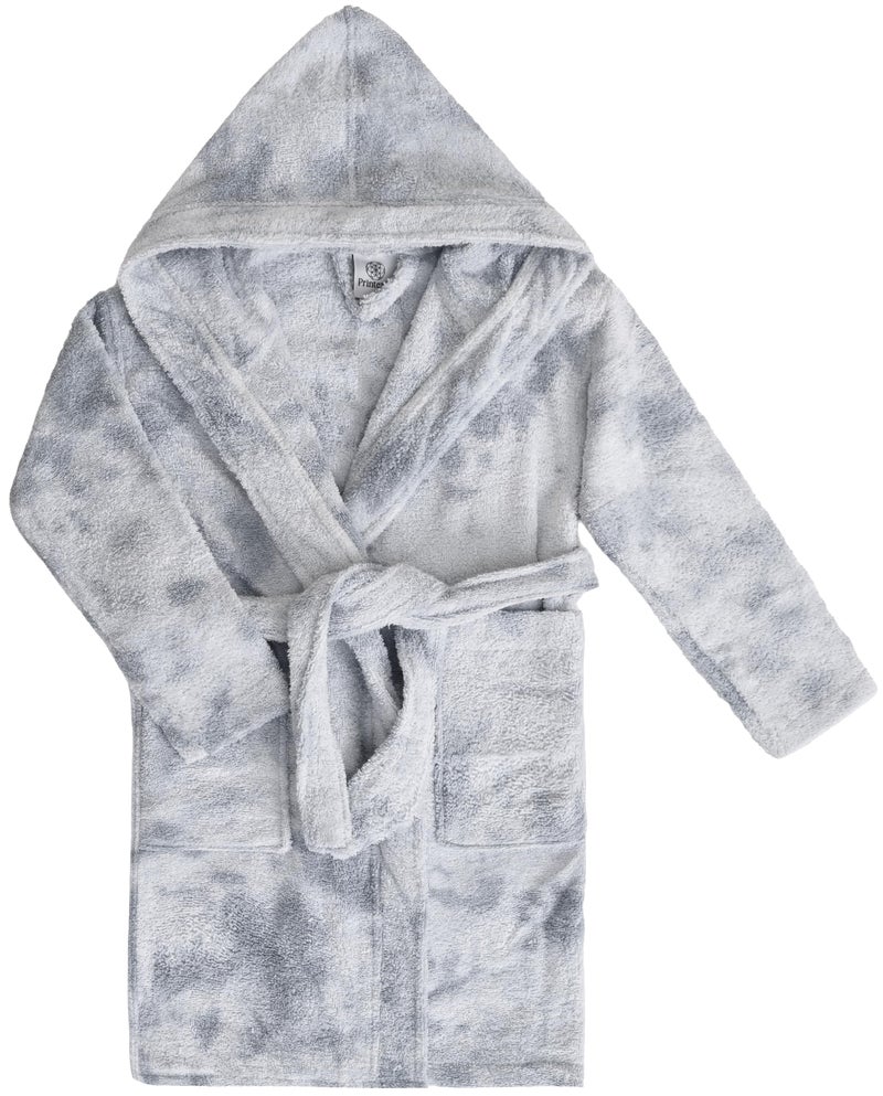 Printex Eg Printex.EG Kids Tie-Dye Hooded Cotton Bathrobe - Ultra Absorbent & Soft Skin-Friendly Spa Robe - Vibrant Colors for Bath, Pool & Beach.(TD Grey) (2:4 years) - Image 1