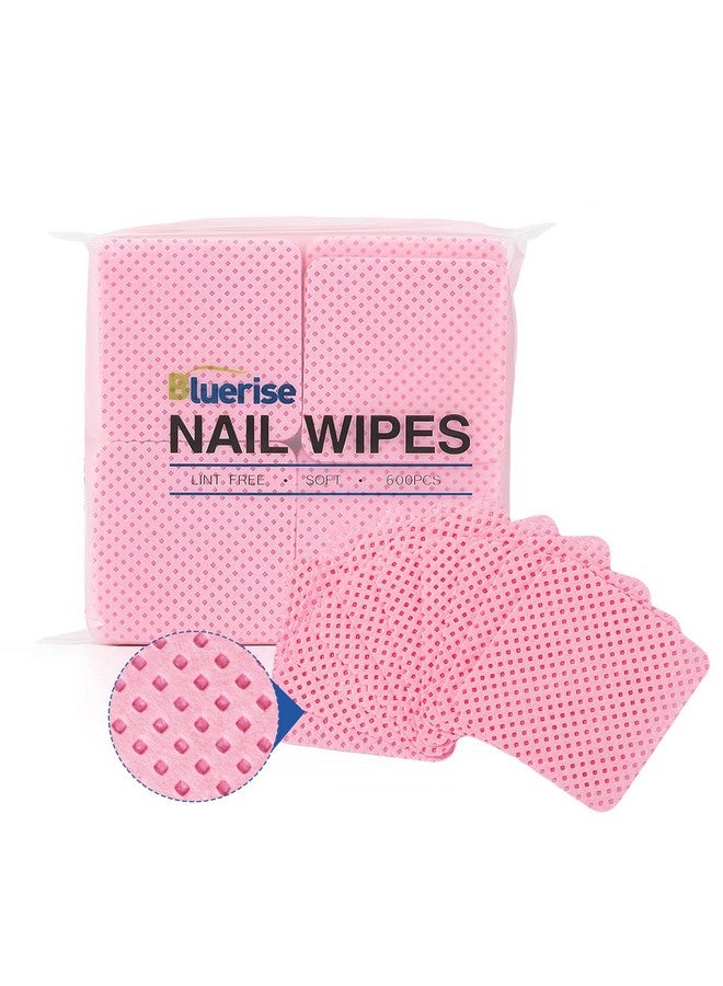 BLUERISE Lint Free Nail Wipes Pink 600pcs Nail Polish Remover Pads Soft Absorbable Eyelash Extension Glue Cleaning Wipes - Image 1