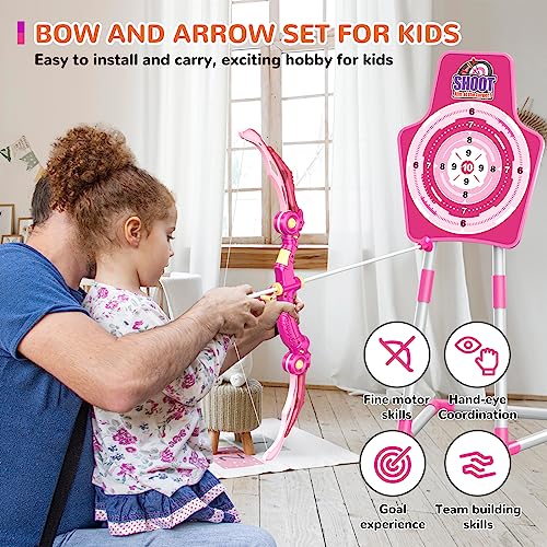 GMAOPHY 2 Pack Bow and Arrow Toy for 5 6 7 8 9 10 11 12 Year Old Boys Birthday for Kids Indoor Outdoor Sport Games Toys for Ages 48 812 LED Light Up Archery Set with 20 Toy Arrows Pink - Image 5