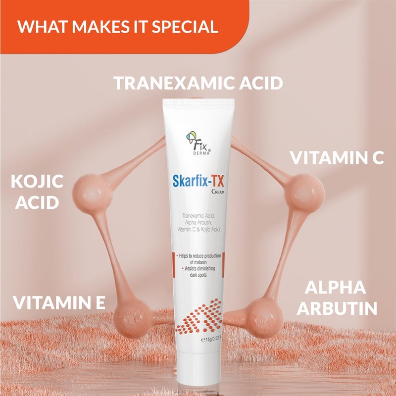 FIXDERMA كريم فيكسدرما ترانيكساميك أسيد 2 كوجيك أسيد 1 أربوتين سكارفكس تي إكس لإزالة التصبغات كريم الوجه كوجيك أسيد لون البشرة غير المتساوي 15 جرام عبوة 1 - Image 3