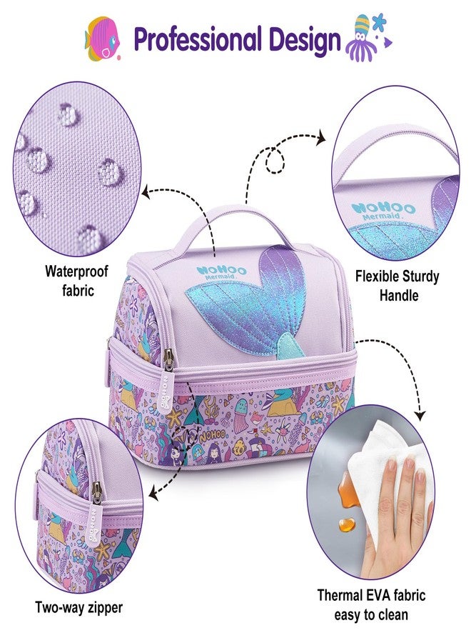 NOHOO Kids Insulated Lunch Bag Small Cute Reusable Purple Mermaid Princess Food Box Bag for Girls Toddler Preppy School Kindergarten Daycare Use - Image 5