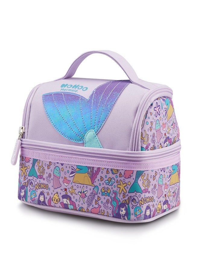 NOHOO Kids Insulated Lunch Bag Small Cute Reusable Purple Mermaid Princess Food Box Bag for Girls Toddler Preppy School Kindergarten Daycare Use - Image 1