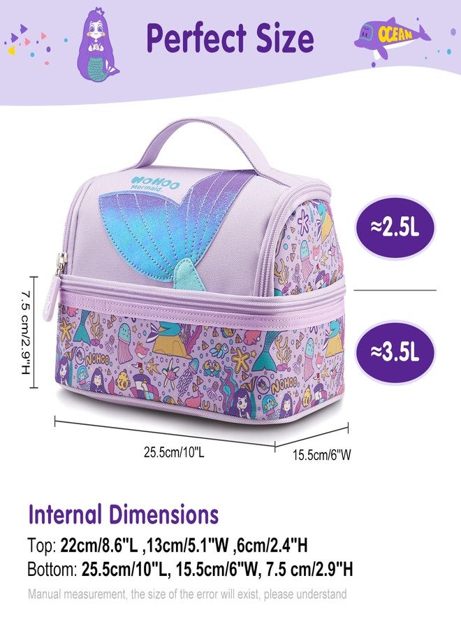 NOHOO Kids Insulated Lunch Bag Small Cute Reusable Purple Mermaid Princess Food Box Bag for Girls Toddler Preppy School Kindergarten Daycare Use - Image 4