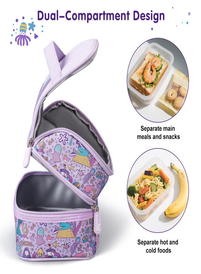 NOHOO Kids Insulated Lunch Bag Small Cute Reusable Purple Mermaid Princess Food Box Bag for Girls Toddler Preppy School Kindergarten Daycare Use - Image 3