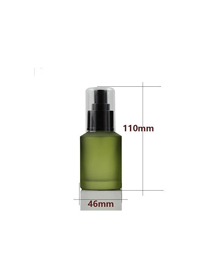 Happyupcity 1PCS 60ML/2OZ Empty Refillable Green Frosted Glass Bottles with Pump Vial Cosmetic Dispenser Jars Storage Container Portable Travel Bottle Sample Trial Packing  - Image 2