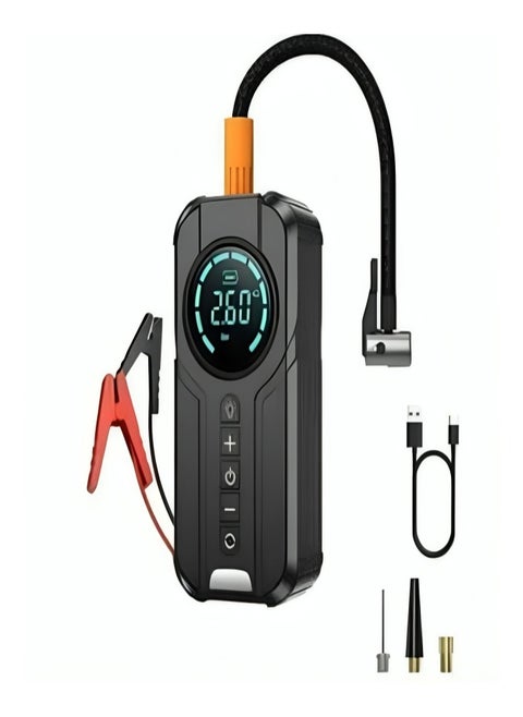 All-in-one emergency inflator with digital display. It has a battery jump starter in case you run out of power.power bank to charge mobile phones, equipped with a 6000 amp LED emergency light.