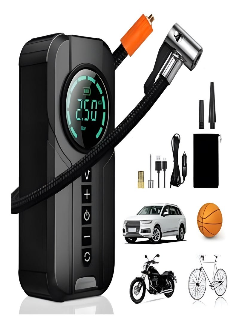 All-in-one emergency inflator with digital display. It has a battery jump starter in case you run out of power.power bank to charge mobile phones, equipped with a 6000 amp LED emergency light.