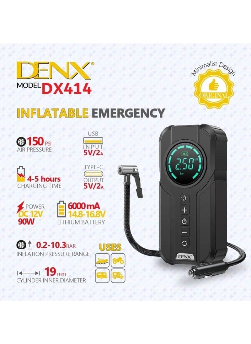 All-in-one emergency inflator with digital display. It has a battery jump starter in case you run out of power.power bank to charge mobile phones, equipped with a 6000 amp LED emergency light.