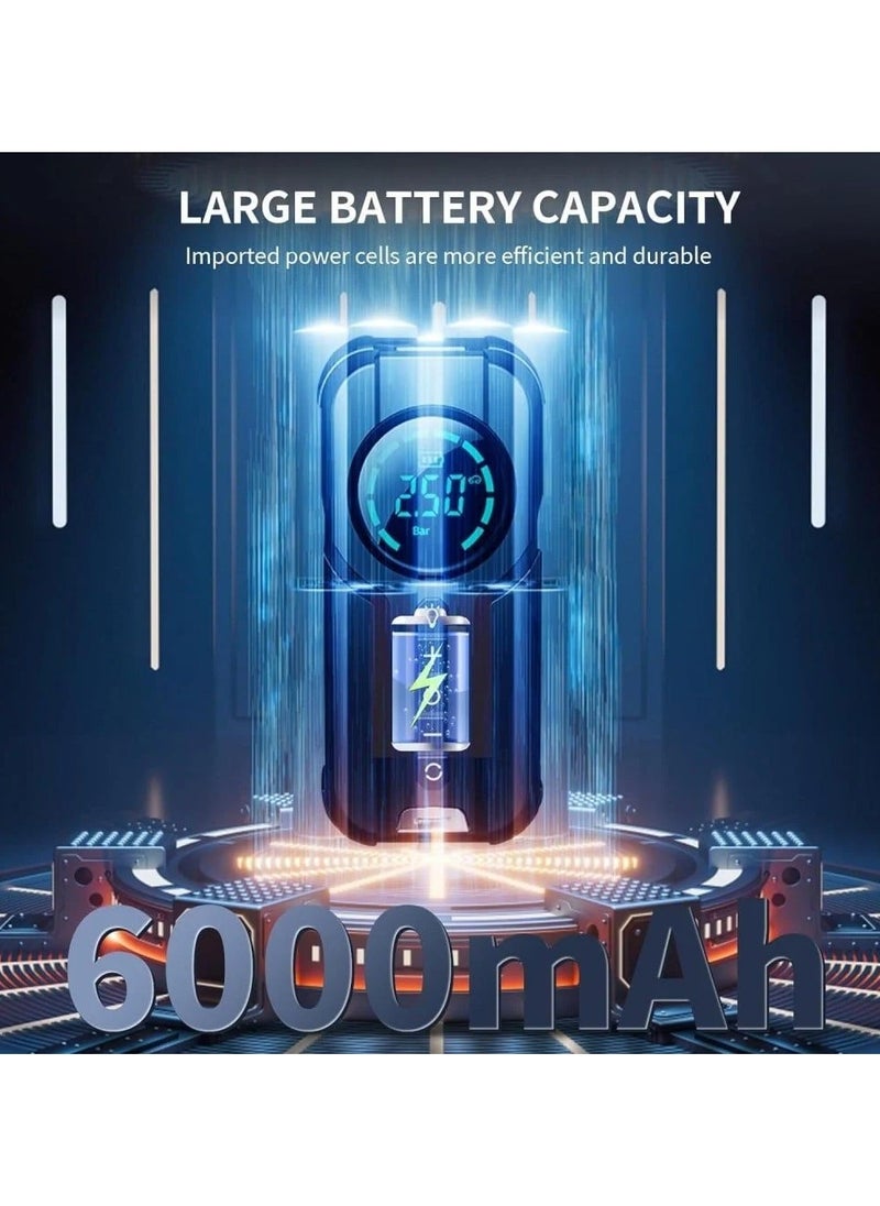 All-in-one emergency inflator with digital display. It has a battery jump starter in case you run out of power.power bank to charge mobile phones, equipped with a 6000 amp LED emergency light.