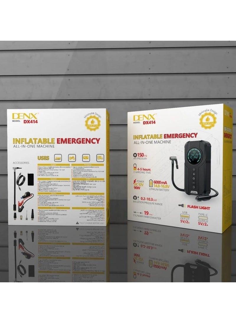 All-in-one emergency inflator with digital display. It has a battery jump starter in case you run out of power.power bank to charge mobile phones, equipped with a 6000 amp LED emergency light.