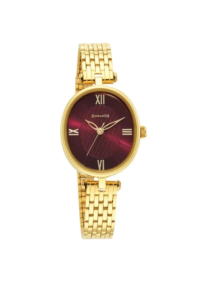 سوناتا Sonata Classic Gold Maroon Dial Analog Watch for Women