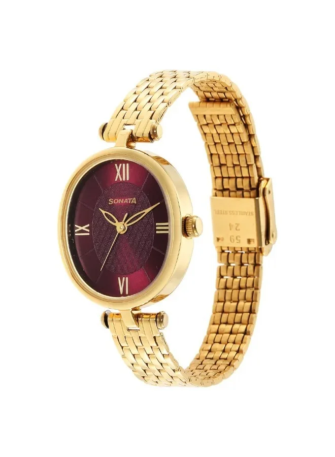 سوناتا Sonata Classic Gold Maroon Dial Analog Watch for Women