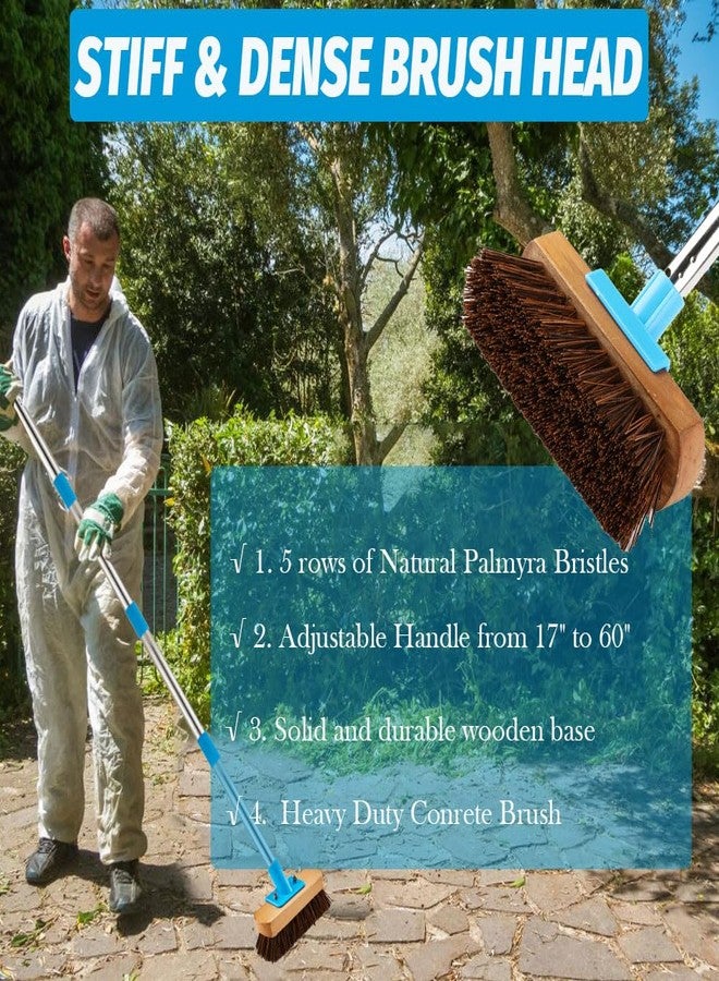 YONILL Heavy Duty Deck Brush with Long Handle - 60" Floor Scrub Brush with Stiff Natural Palmyra Bristles, Outdoor Scrubber Brushes for Cleaning Rough Surface, Concrete Floor, Patio, Garden, Sidewalk - Image 4