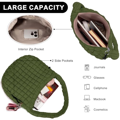 GASSDA Puffer Tote Bag for Women Large Quilted Puffy Crossbody Lightweight Carryall Tote Bag for Women (Deep Green) - Image 4