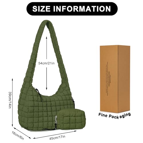 GASSDA Puffer Tote Bag for Women Large Quilted Puffy Crossbody Lightweight Carryall Tote Bag for Women (Deep Green) - Image 3