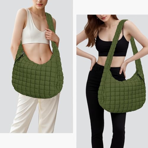 GASSDA Puffer Tote Bag for Women Large Quilted Puffy Crossbody Lightweight Carryall Tote Bag for Women (Deep Green) - Image 2