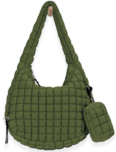 GASSDA Puffer Tote Bag for Women Large Quilted Puffy Crossbody Lightweight Carryall Tote Bag for Women (Deep Green) - Image 1