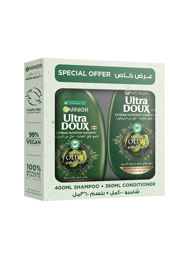 Garnier - Ultra Doux Mythic Olive Replenishing Shampoo, 400 ml + conditioner 360 ml - Image 1