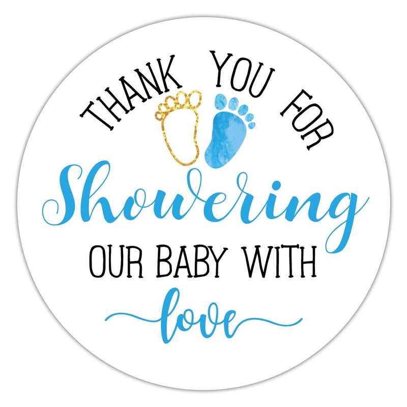 Blue Baby Shower Stickers Thank You Favors for Boys 2 Inch Pack of 50
