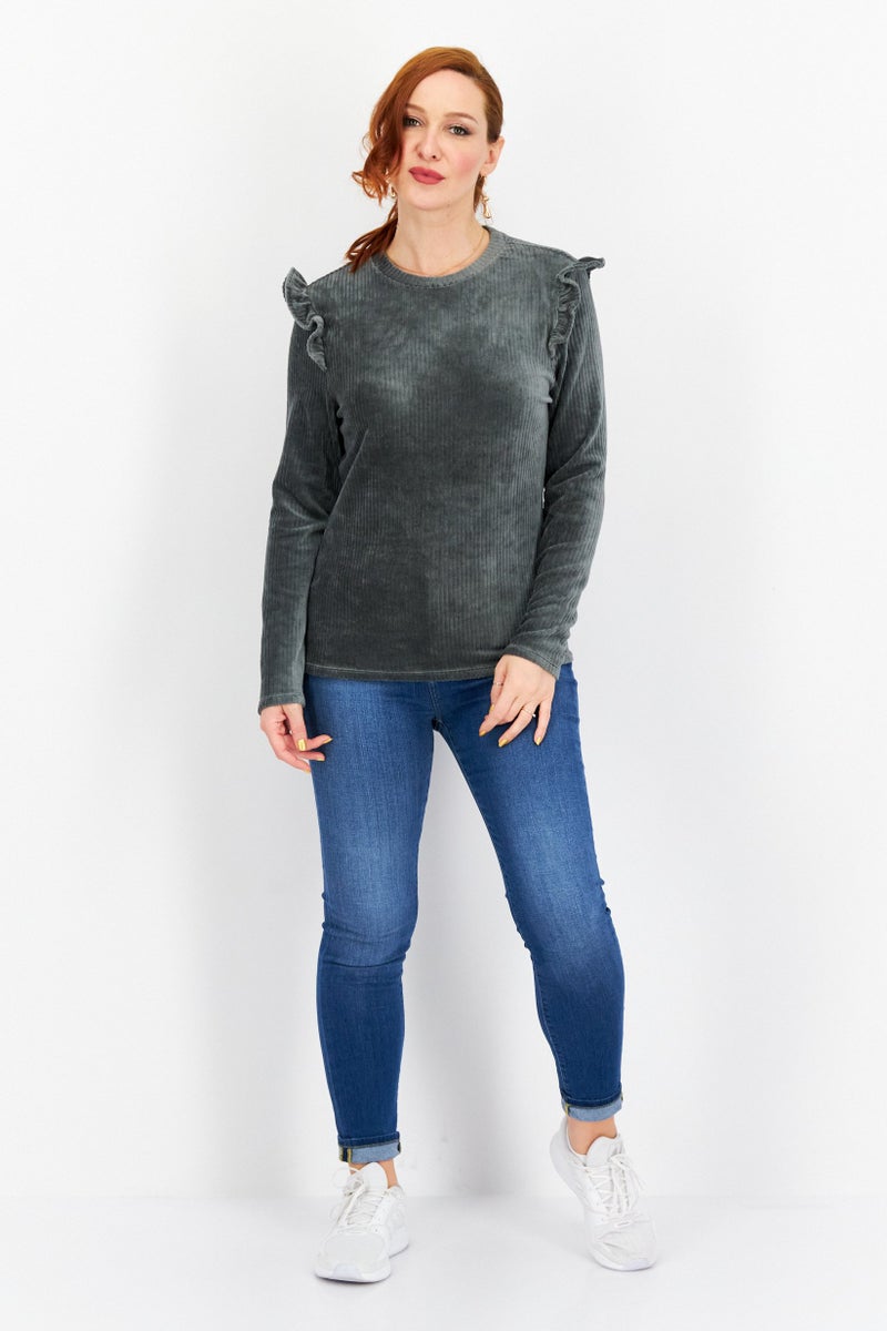 ONLY Women Crew Neck Long Sleeves Plain Blouse, Balsam Green - Image 3