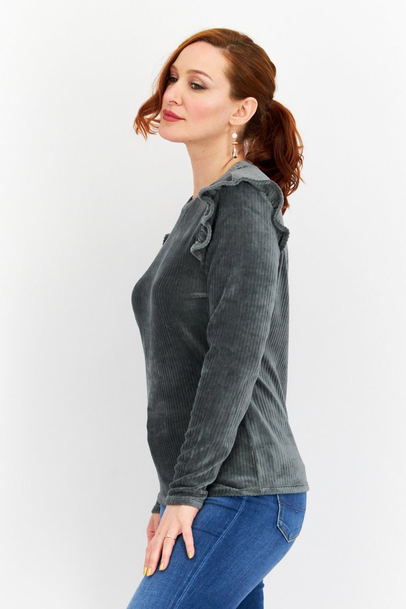 ONLY Women Crew Neck Long Sleeves Plain Blouse, Balsam Green - Image 4