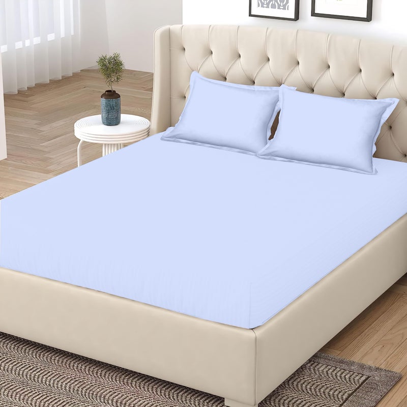 400 TC Premium Cotton Plain Flat Bedsheet for Double Size Bed with 2 Pillow Covers (Powder Blue, 90X100 inch) BAZ  - Image 3