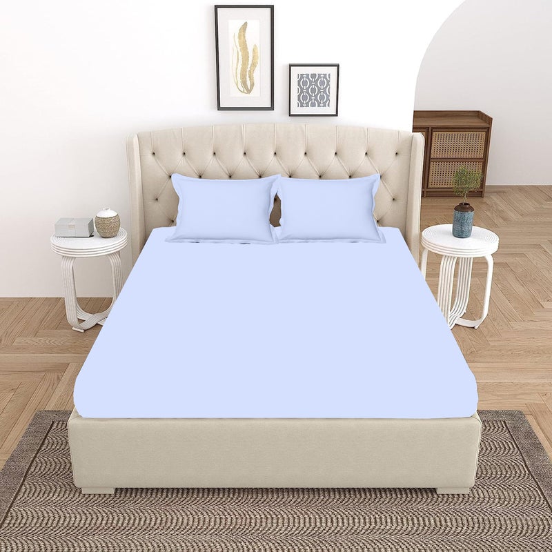 400 TC Premium Cotton Plain Flat Bedsheet for Double Size Bed with 2 Pillow Covers (Powder Blue, 90X100 inch) BAZ  - Image 4