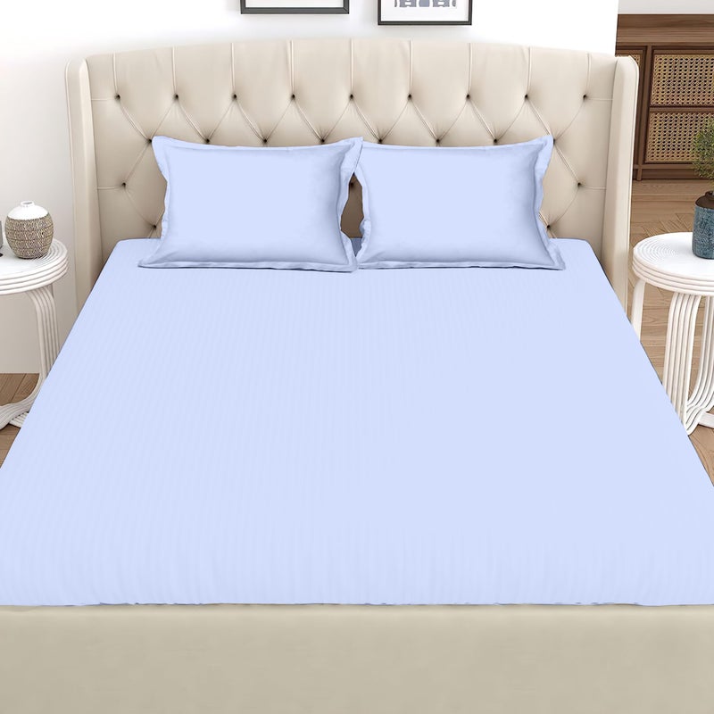 400 TC Premium Cotton Plain Flat Bedsheet for Double Size Bed with 2 Pillow Covers (Powder Blue, 90X100 inch) BAZ  - Image 2