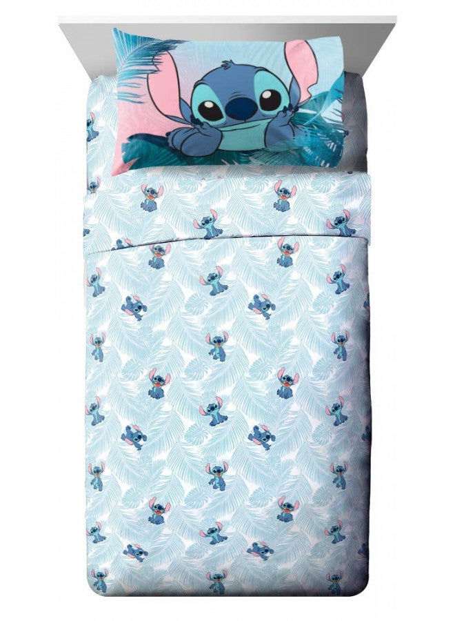 Jay Franco Jay Franco Disney Lilo & Stitch Floral Fun Queen Sheet Set - 4 Piece Set Super Soft and Cozy Kids Bedding - Fade Resistant Microfiber Sheets (Official Disney Product) - Image 1