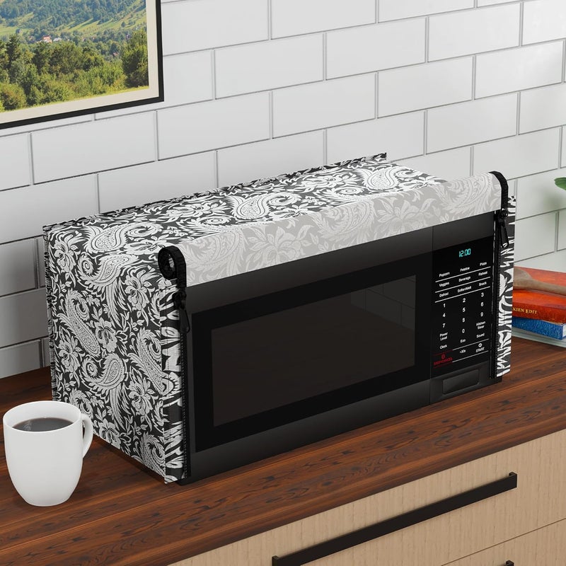 Kuber Industries غطاء ميكروويف مقاوم للغبار وسهل التنظيف من كوبر إندستريز سعة 23 لتر مع شبكة تهوية | أغطية/ملحقات فرن كونفكشن وOTG متينة لتزيين المنزل | تصميم زهور باللونين الأسود والفضي - Image 2