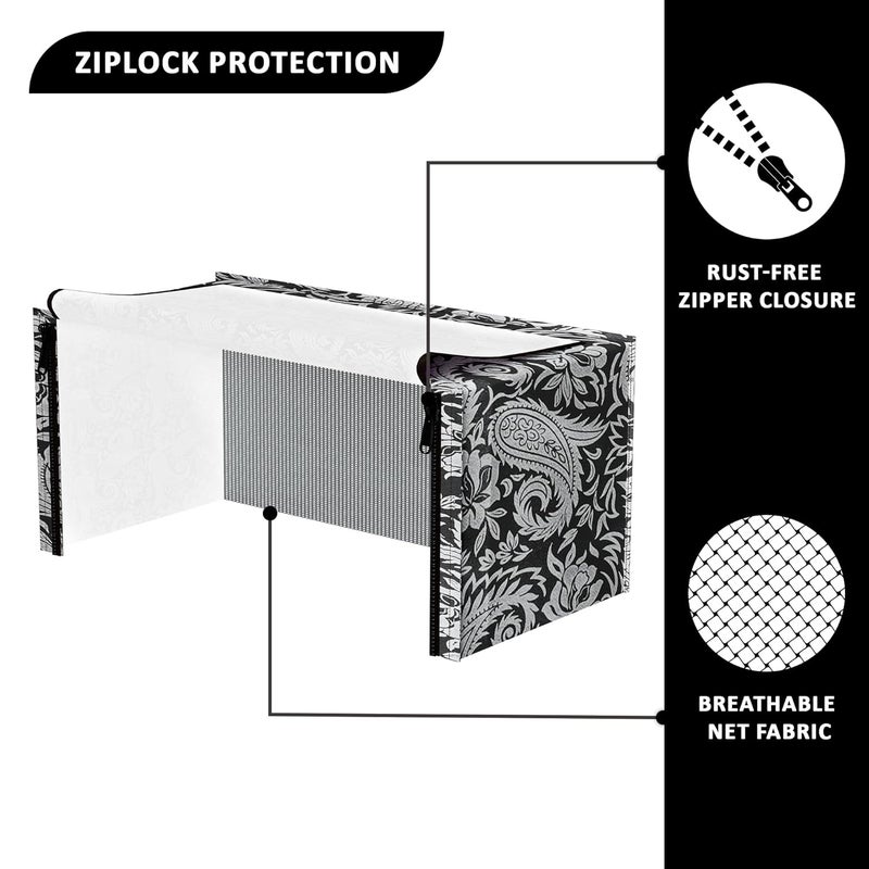 Kuber Industries غطاء ميكروويف مقاوم للغبار وسهل التنظيف من كوبر إندستريز سعة 23 لتر مع شبكة تهوية | أغطية/ملحقات فرن كونفكشن وOTG متينة لتزيين المنزل | تصميم زهور باللونين الأسود والفضي - Image 4