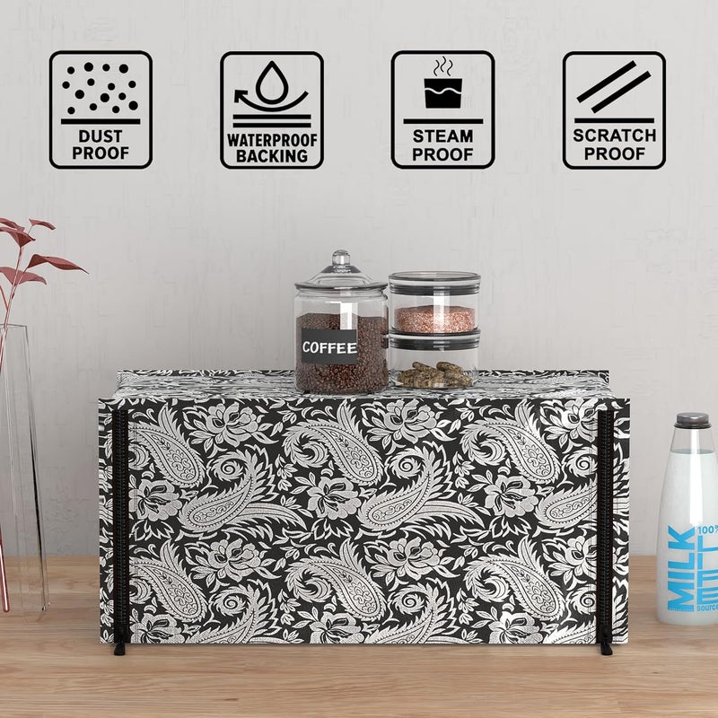 Kuber Industries غطاء ميكروويف مقاوم للغبار وسهل التنظيف من كوبر إندستريز سعة 23 لتر مع شبكة تهوية | أغطية/ملحقات فرن كونفكشن وOTG متينة لتزيين المنزل | تصميم زهور باللونين الأسود والفضي - Image 5