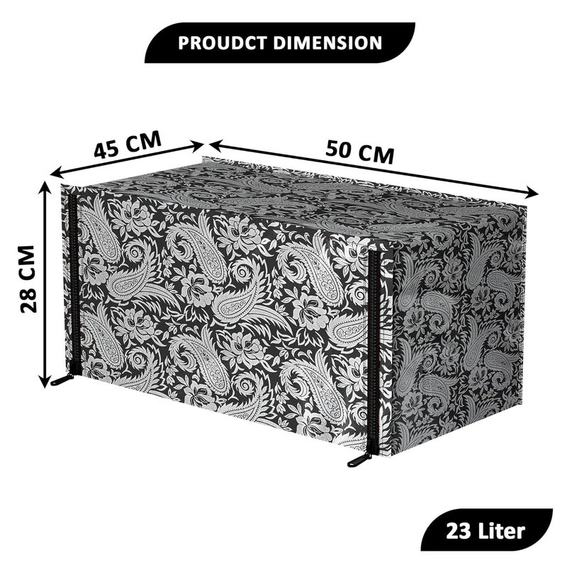 Kuber Industries غطاء ميكروويف مقاوم للغبار وسهل التنظيف من كوبر إندستريز سعة 23 لتر مع شبكة تهوية | أغطية/ملحقات فرن كونفكشن وOTG متينة لتزيين المنزل | تصميم زهور باللونين الأسود والفضي - Image 3
