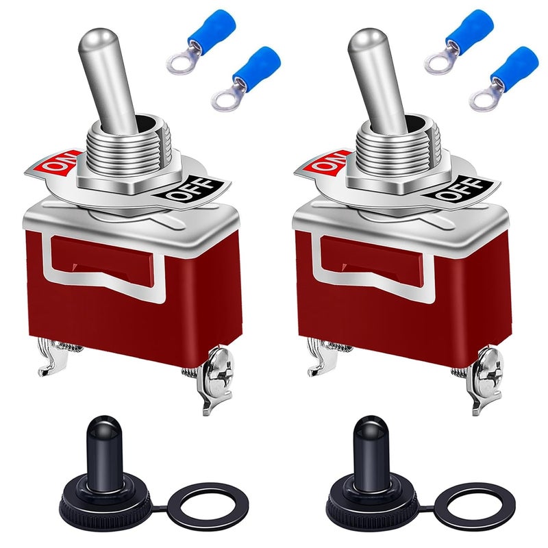 Taiss 2Pcs Toggle Switch 12V ON/Off 30A 2 pin 2 Position SPST Switch Waterproof Heavy Duty Toggle Switch with Waterproof Cap Ring Terminals for Boat Auto Car KN3C-101 - Image 1