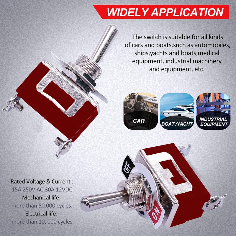 Taiss 2Pcs Toggle Switch 12V ON/Off 30A 2 pin 2 Position SPST Switch Waterproof Heavy Duty Toggle Switch with Waterproof Cap Ring Terminals for Boat Auto Car KN3C-101 - Image 3