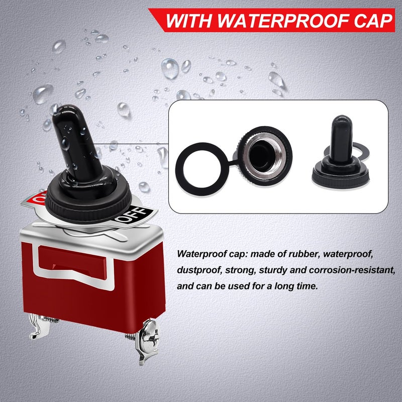 Taiss 2Pcs Toggle Switch 12V ON/Off 30A 2 pin 2 Position SPST Switch Waterproof Heavy Duty Toggle Switch with Waterproof Cap Ring Terminals for Boat Auto Car KN3C-101 - Image 5