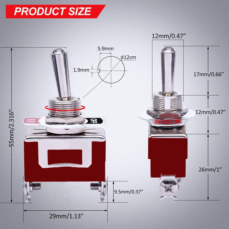 Taiss 2Pcs Toggle Switch 12V ON/Off 30A 2 pin 2 Position SPST Switch Waterproof Heavy Duty Toggle Switch with Waterproof Cap Ring Terminals for Boat Auto Car KN3C-101 - Image 2
