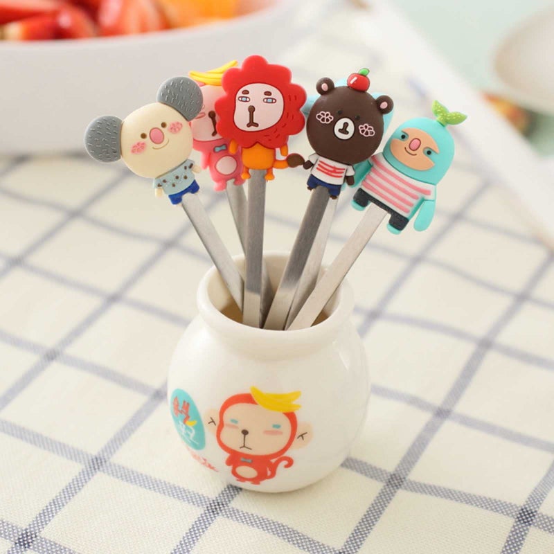 HENWAFX Fruit Fork Cute Set of 6 Fruit Forks with Holder Stainless Steel Food Pick Forks for Home Romani