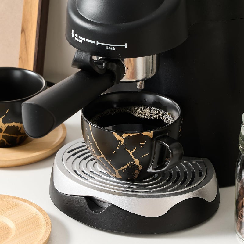 LUKA Ceramic Demitasse Espresso Cups Set with Saucers and Metal Stand, 8 oz Porcelain Stackable Cappuccino Cups Teacup For Tea, Espresso, Latte, Coffee, Cafe Mocha, Set of 4, Black - Image 2