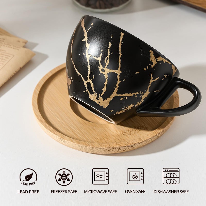 LUKA Ceramic Demitasse Espresso Cups Set with Saucers and Metal Stand, 8 oz Porcelain Stackable Cappuccino Cups Teacup For Tea, Espresso, Latte, Coffee, Cafe Mocha, Set of 4, Black - Image 4