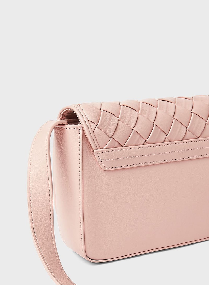 PIECES Woven Crossbody Bag Misty Rose - Image 3
