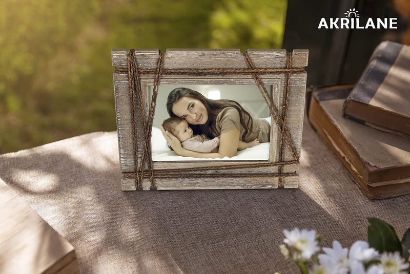 AKRILANE 4x6 Picture Frame Wood Rustic  Decorative  Distressed & Vintage Looking Photo Frames Wall Decor for Wall Mount & Table Top Display for Home Decor - 4 x 6 Wedding Picture Frames - Style C - Image 5