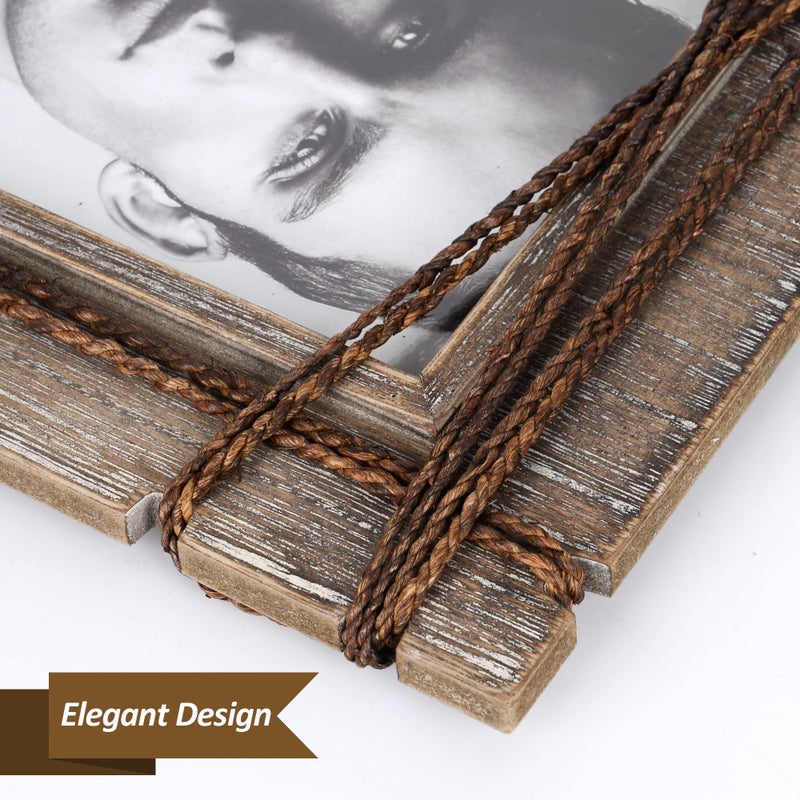 AKRILANE 4x6 Picture Frame Wood Rustic  Decorative  Distressed & Vintage Looking Photo Frames Wall Decor for Wall Mount & Table Top Display for Home Decor - 4 x 6 Wedding Picture Frames - Style C - Image 4